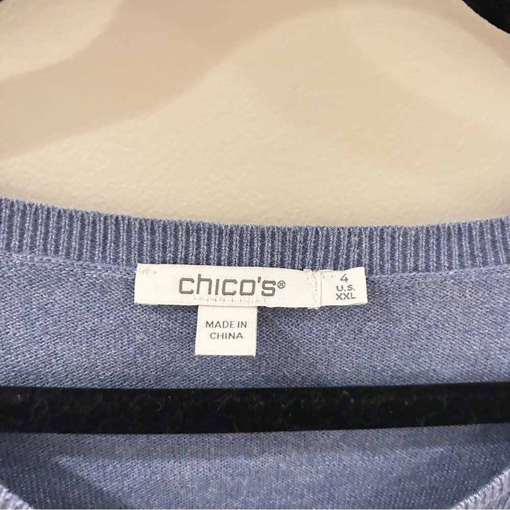 Chico's Embroidered Eylet Sleeve Light Blue Knit Top | Size 4 (XXL) | NWT - Picture 6 of 9